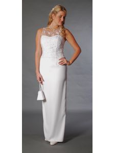 Fehér zsorzsett egyenes szabású egyszerű esküvői ruha, polgári esküvői ruha, M.C.